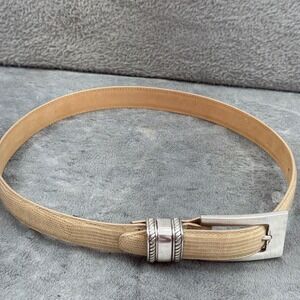 Brighton Lizard Embossed Leather Belt Womens 28 Beige Excellent Silver Buckle